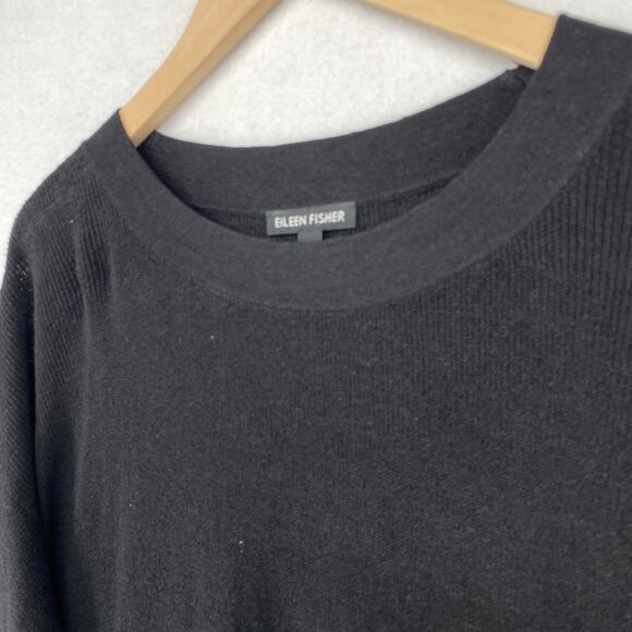 EILEEN FISHER Sweater S M Organic Linen Blend Ribbed Tunic 3/4 Sleeve Black - Picture 2 of 12